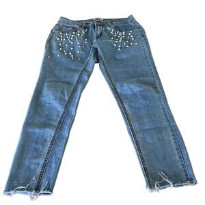 Denim Blvd Los Angeles Blue Stretch Denim Ankle Jeans Pearl Embellished Size 5